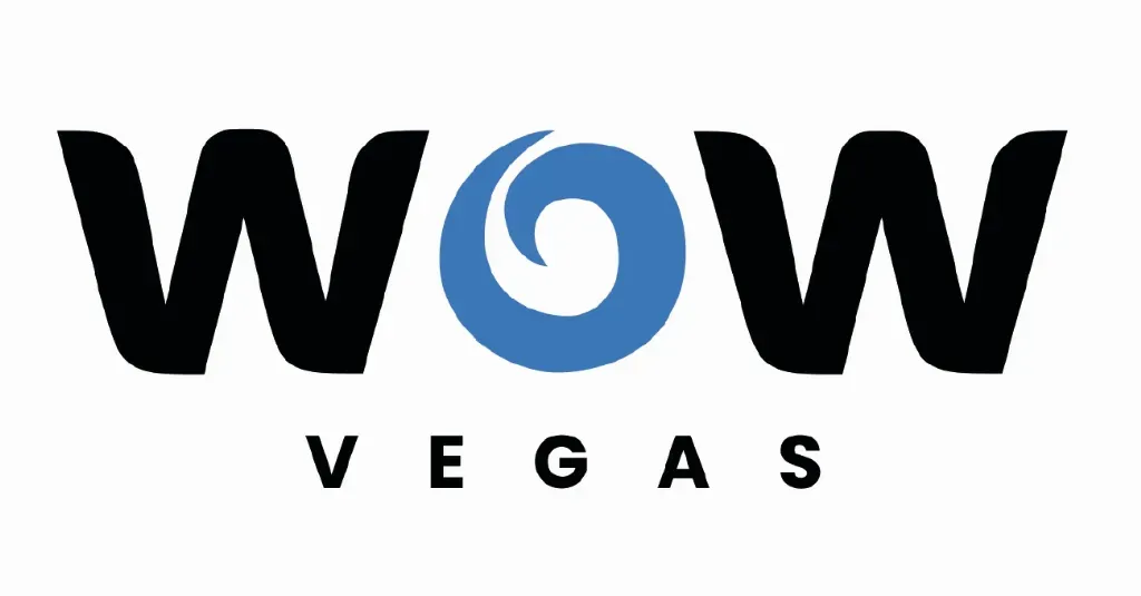 WOW Vegas - Logo with blue swirl design.