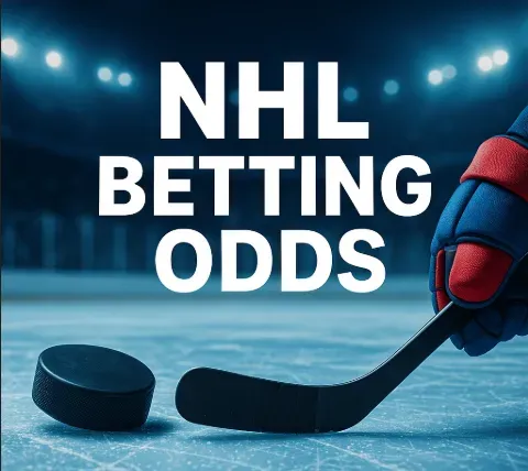 NHL Betting Odds - Banner with hockey puck and stick.
