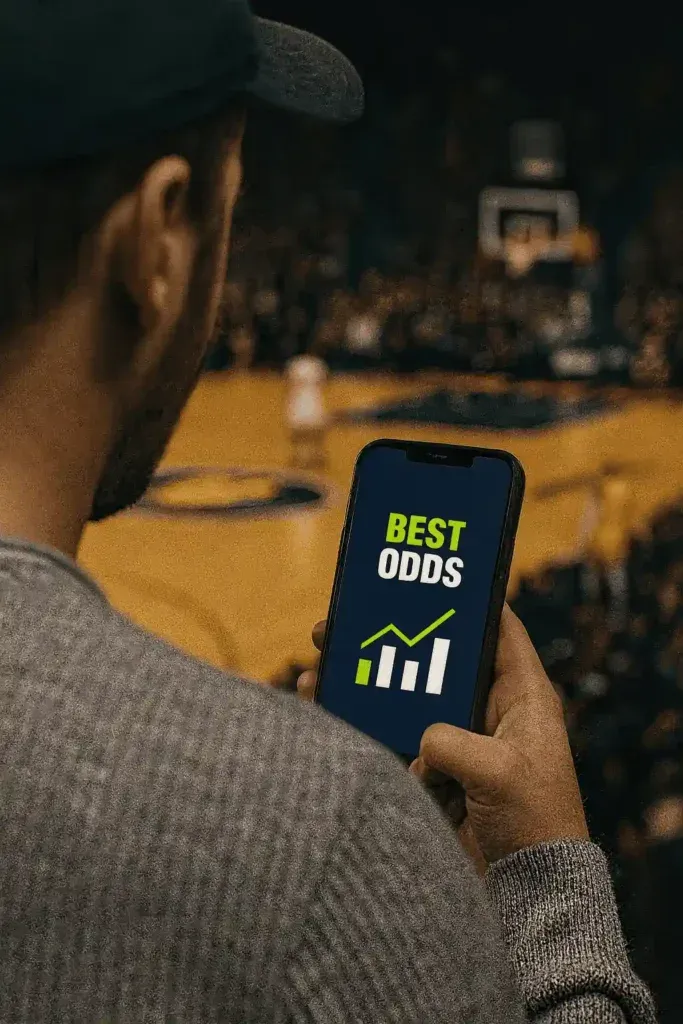 NBA odds - Portrait with smartphone display.