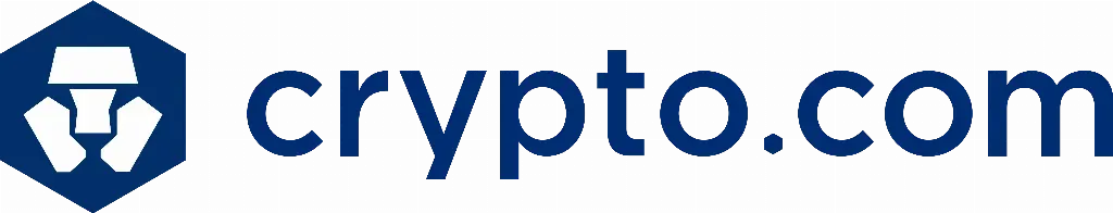 crypto.com - Logo with blue hexagon design.