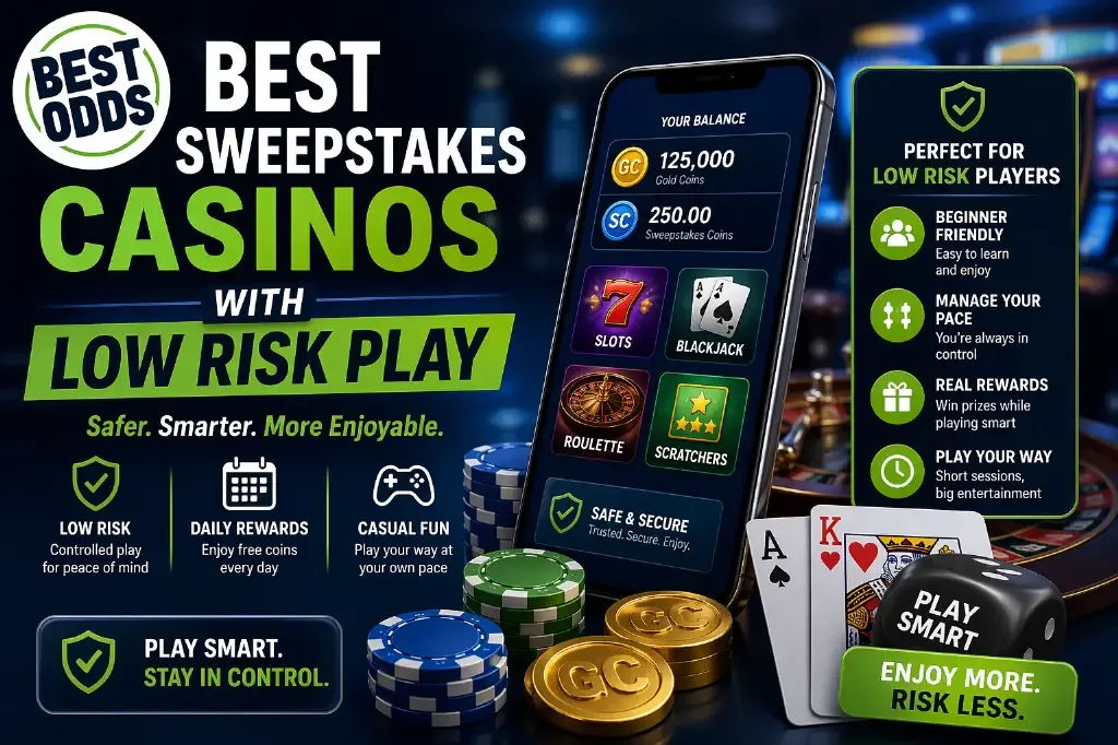 Best Sweepstakes Casinos - Banner with low risk play.