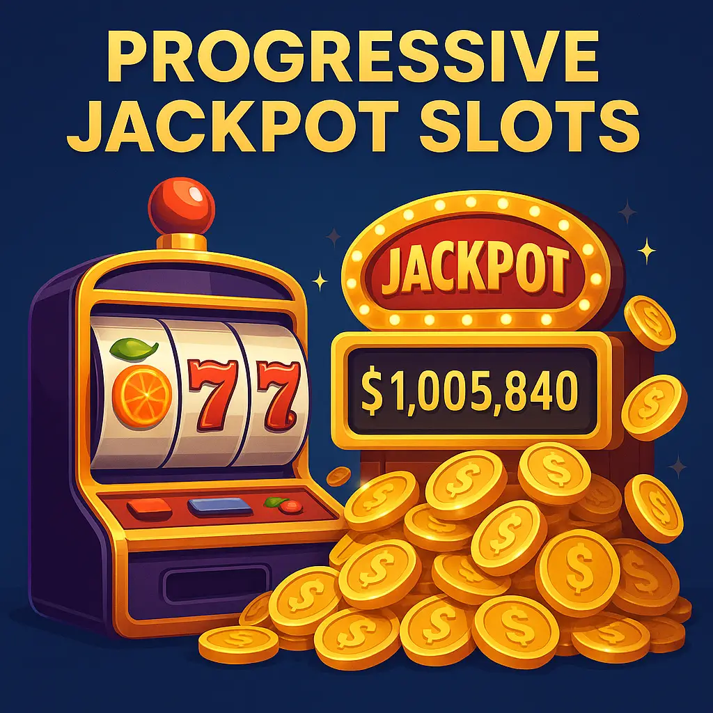 Progressive Jackpot Slots - Banner with jackpot machine.