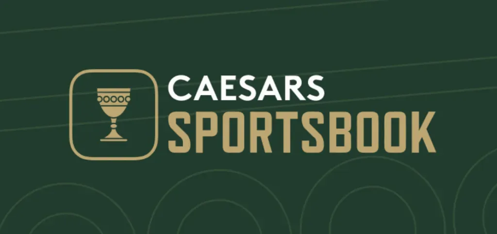 Caesars - Logo with gold cup and green background.