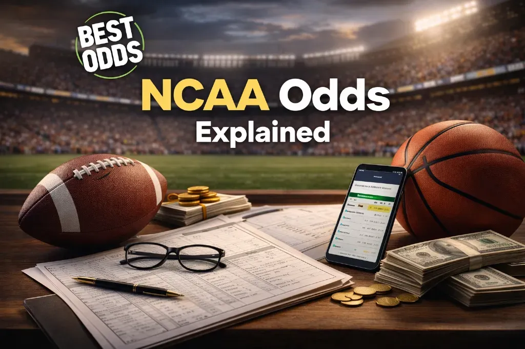 NCAA Odds - Banner with football and basketball.